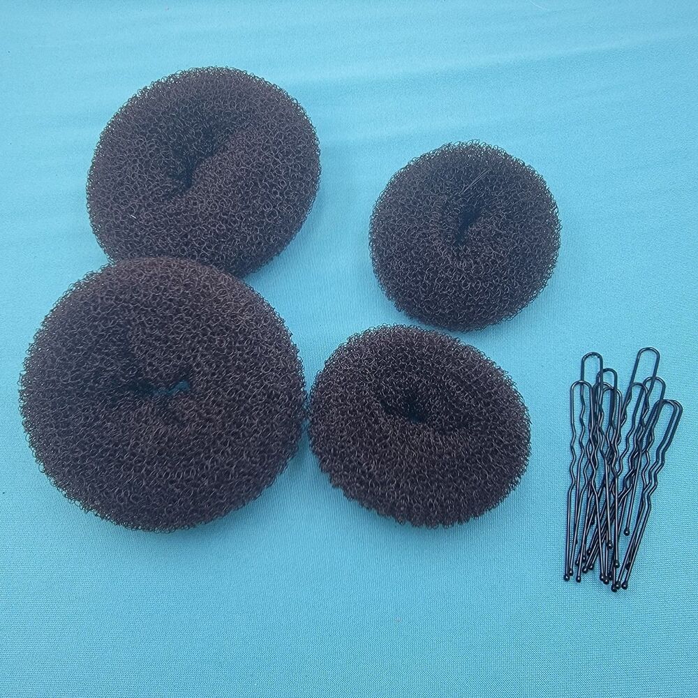 4 PCS Donut Hair Bun Maker, Dark Brown Ring Style Bun Makers Set Large Medium
